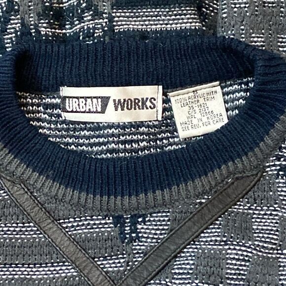 VTG, 80s Urban Works  Blend Sweater-Leather Trimmed Gray Black Size 8 Unisex - Picture 8 of 9